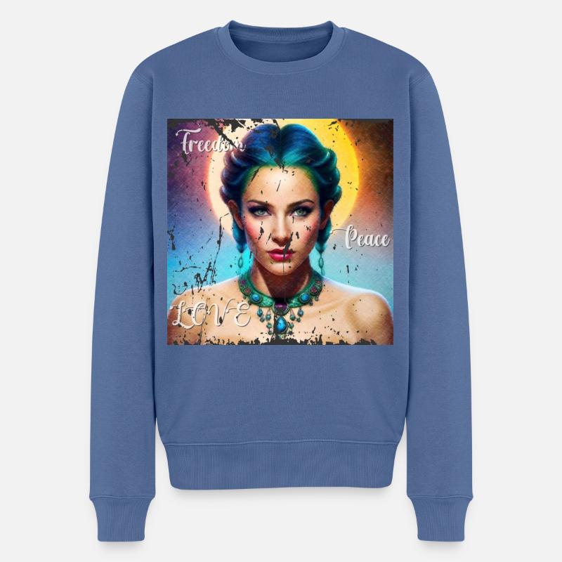 Mystische Göttin - Männer Premium Bio Pullover - Taubenblau