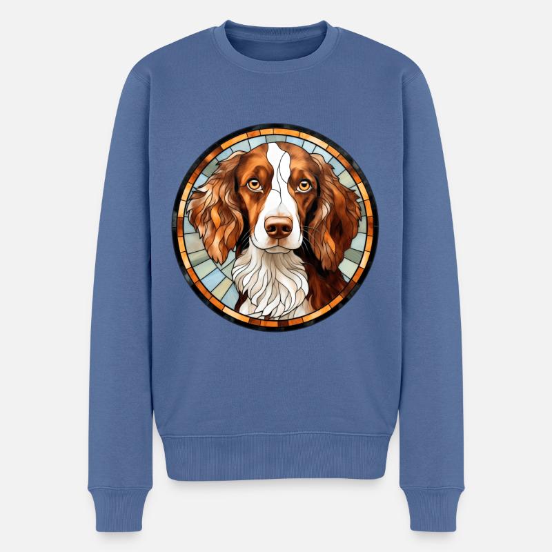 Bretagne Hunderasse Aquarellglas - Männer Premium Bio Pullover - Taubenblau