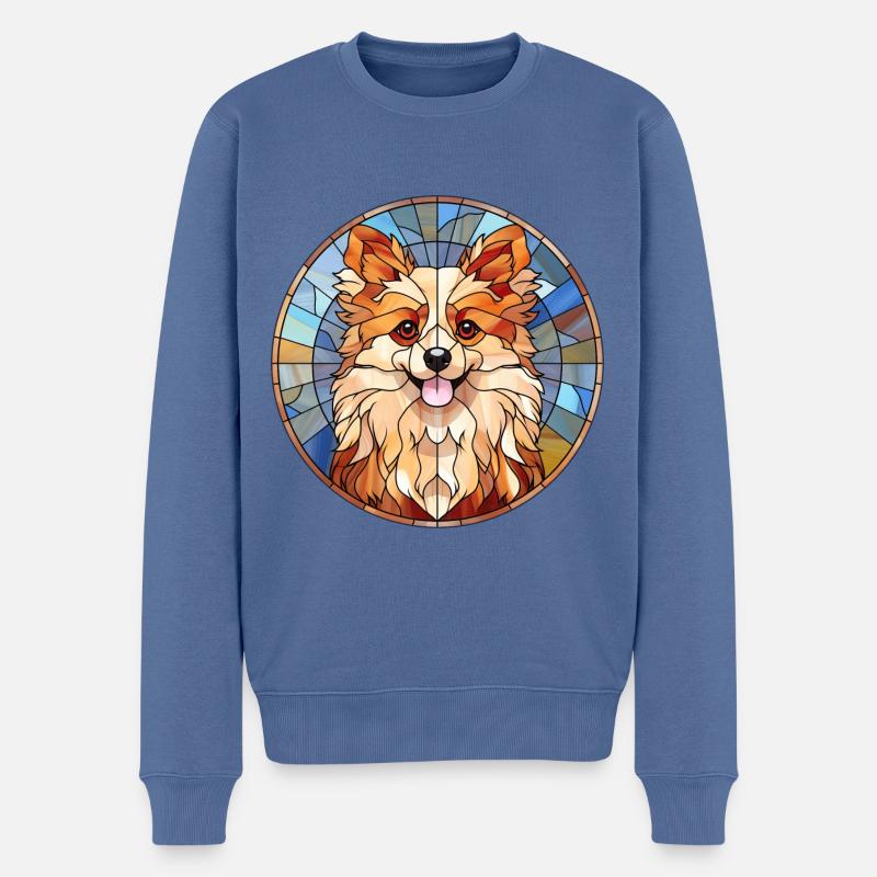 Zwergspitz Hunderasse Aquarellglas - Männer Premium Bio Pullover - Taubenblau