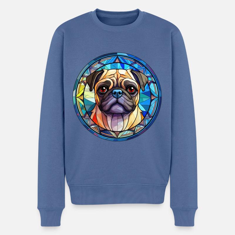 Mops Hunderasse Aquarellglas - Männer Premium Bio Pullover - Taubenblau