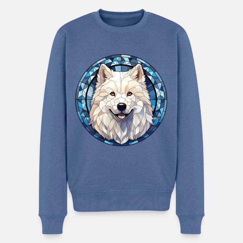 Samojede Hunderasse Aquarellglas - Männer Premium Bio Pullover - Taubenblau