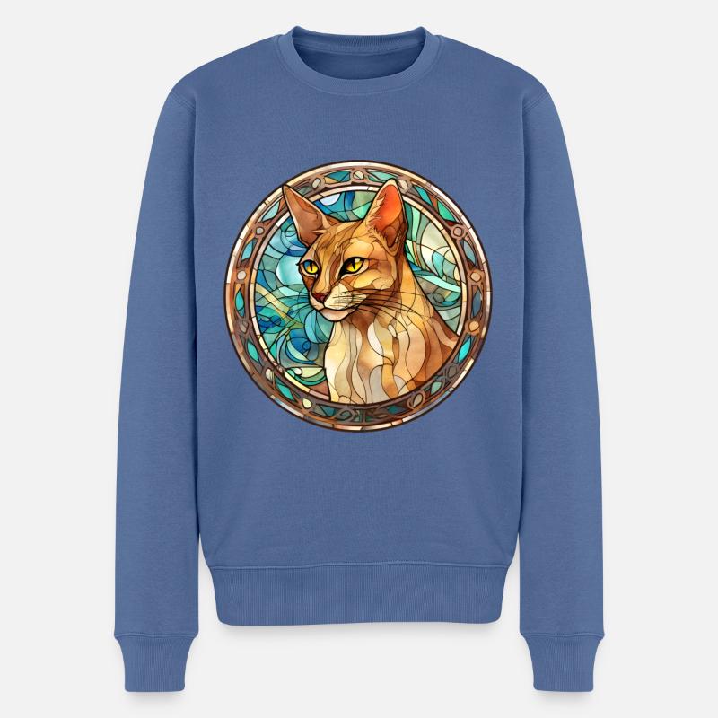 Abessinierkatze Rasse Aquarellglas - Männer Premium Bio Pullover - Taubenblau