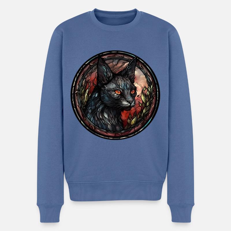 Lykoi Cat Breed Aquarelle Verre - Pull Premium bio Homme - bleu pigeon