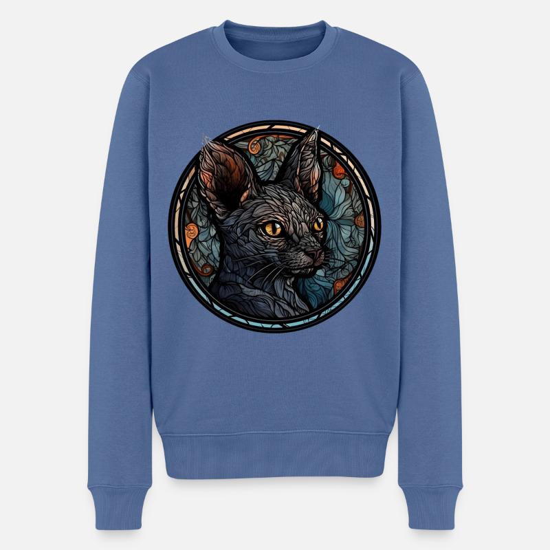 Lykoi Katzenrasse Aquarellglas - Männer Premium Bio Pullover - Taubenblau