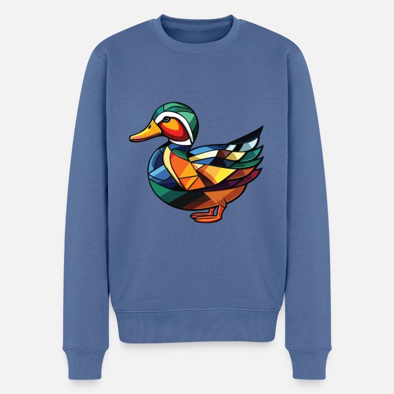 Mandarinenten-bunte Aquarell-Tierkarikatur - Männer Premium Bio Pullover - Taubenblau