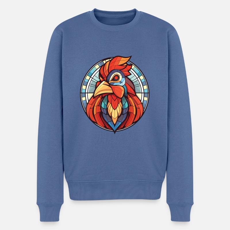 Hahn Bunte Aquarell-Tierillustration - Männer Premium Bio Pullover - Taubenblau