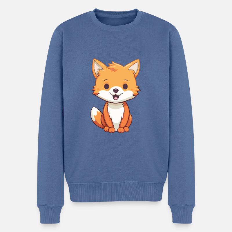 Fuchs-Karikatur-Kawaii-Aquarell-Illustration - Männer Premium Bio Pullover - Taubenblau