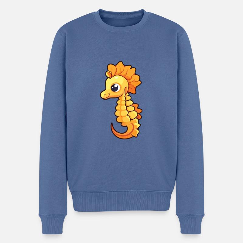 Pygmäen-Seepferdchen-Cartoon-Kawaii-Illustration - Männer Premium Bio Pullover - Taubenblau