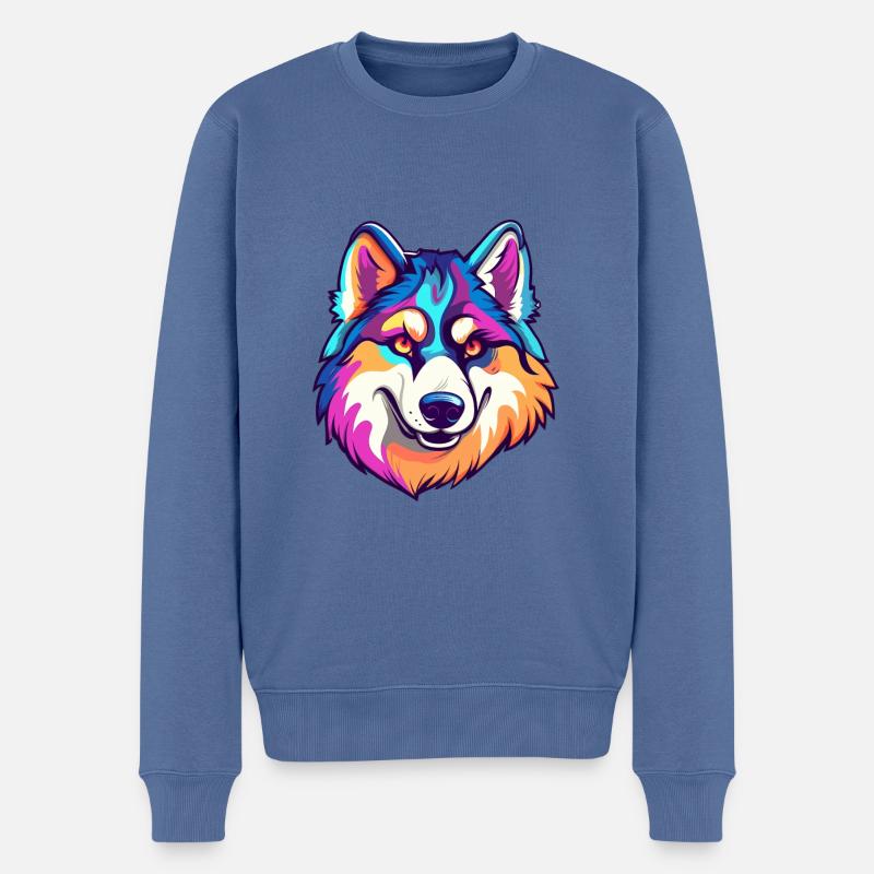 Husky-Hunderassen-Karikatur Kawaii-Illustration - Männer Premium Bio Pullover - Taubenblau