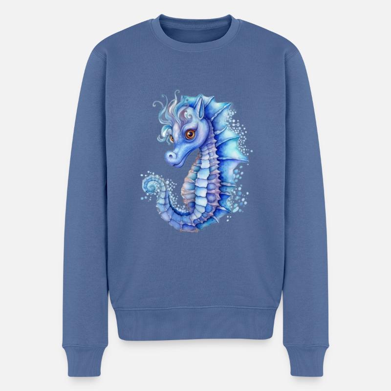 Hippocampe bleu - Pull Premium bio Homme - bleu pigeon