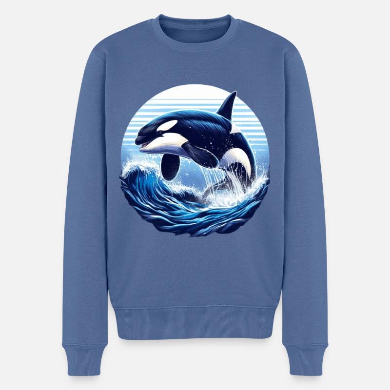 Blauer Orca - Männer Premium Bio Pullover - Taubenblau