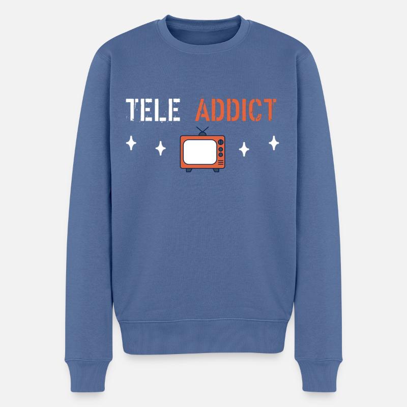 Télé Addict - Pull Premium bio Homme - bleu pigeon