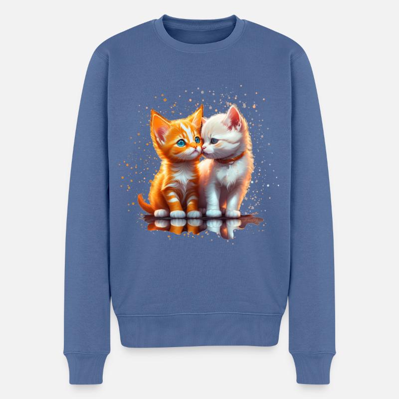Verliebte Kätzchen - Männer Premium Bio Pullover - Taubenblau