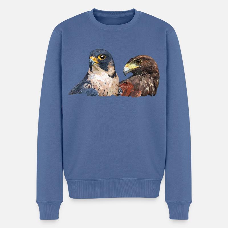 Harrisfalke und Wanderfalke - Männer Premium Bio Pullover - Taubenblau