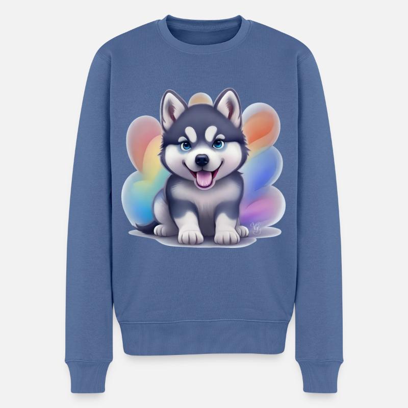 Siberian Husky Welpe - Männer Premium Bio Pullover - Taubenblau