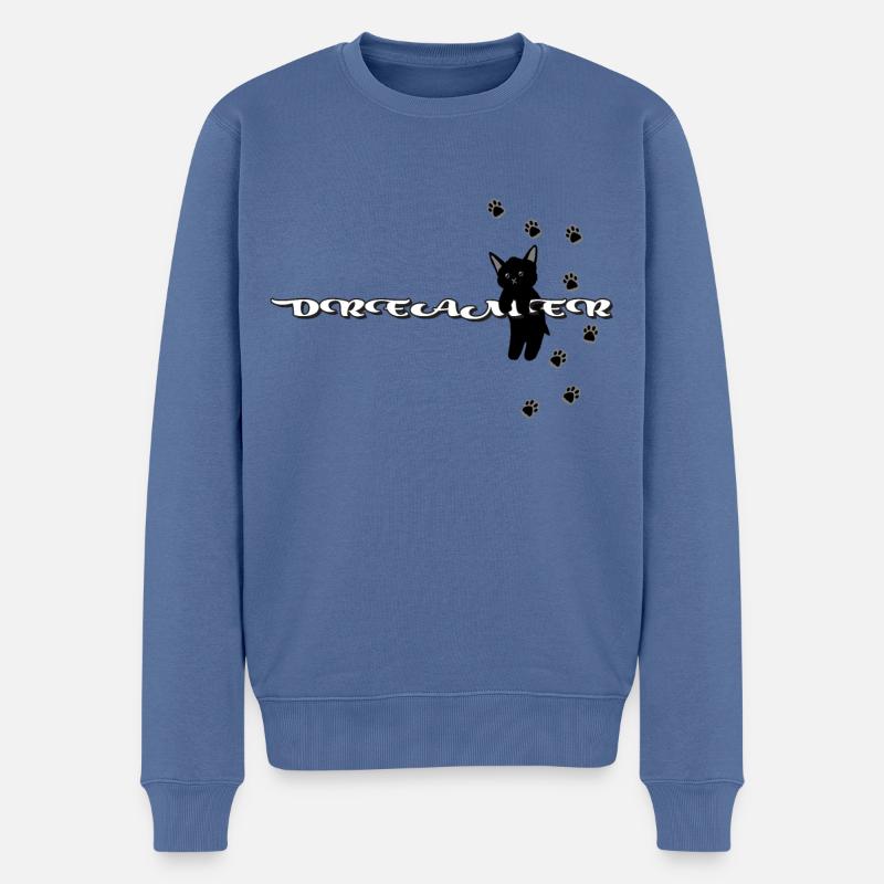Träumerkatze - Männer Premium Bio Pullover - Taubenblau