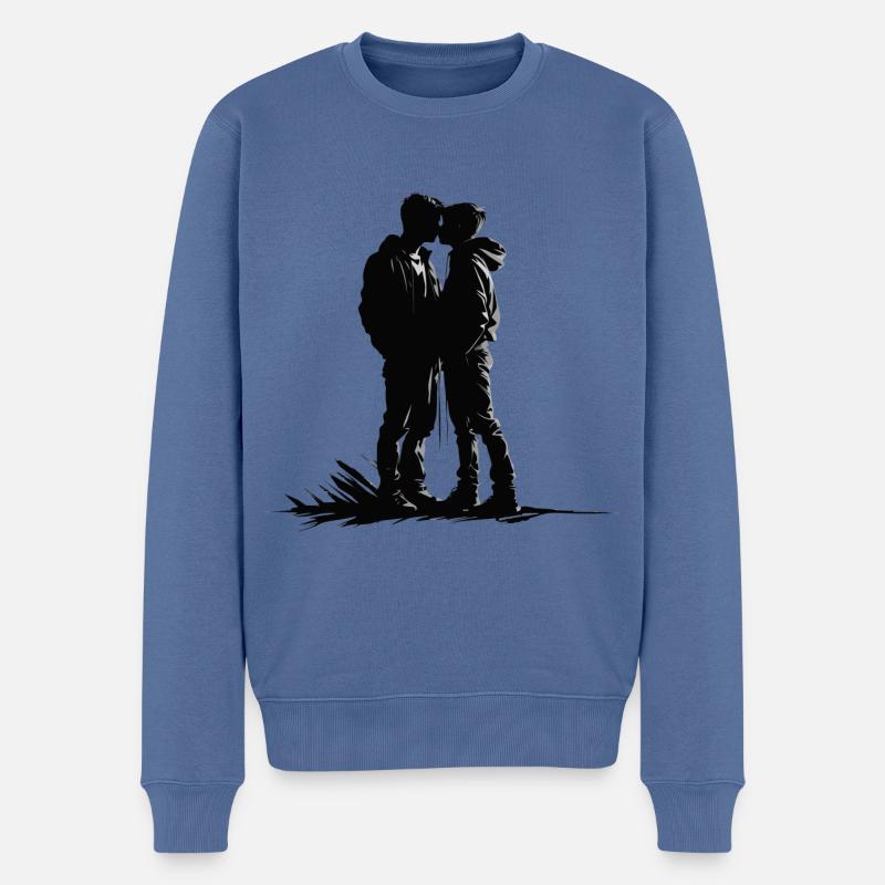 Two boys kissing - Männer Premium Bio Pullover - Taubenblau