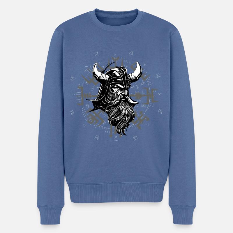 Vegvísir avec tête de Viking - Pull Premium bio Homme - bleu pigeon