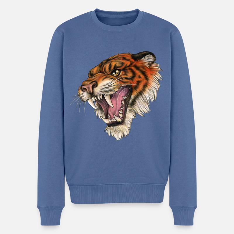 Brüllend Tiger Wildkatze Geschenk Freiheit Natur - Männer Premium Bio Pullover - Taubenblau