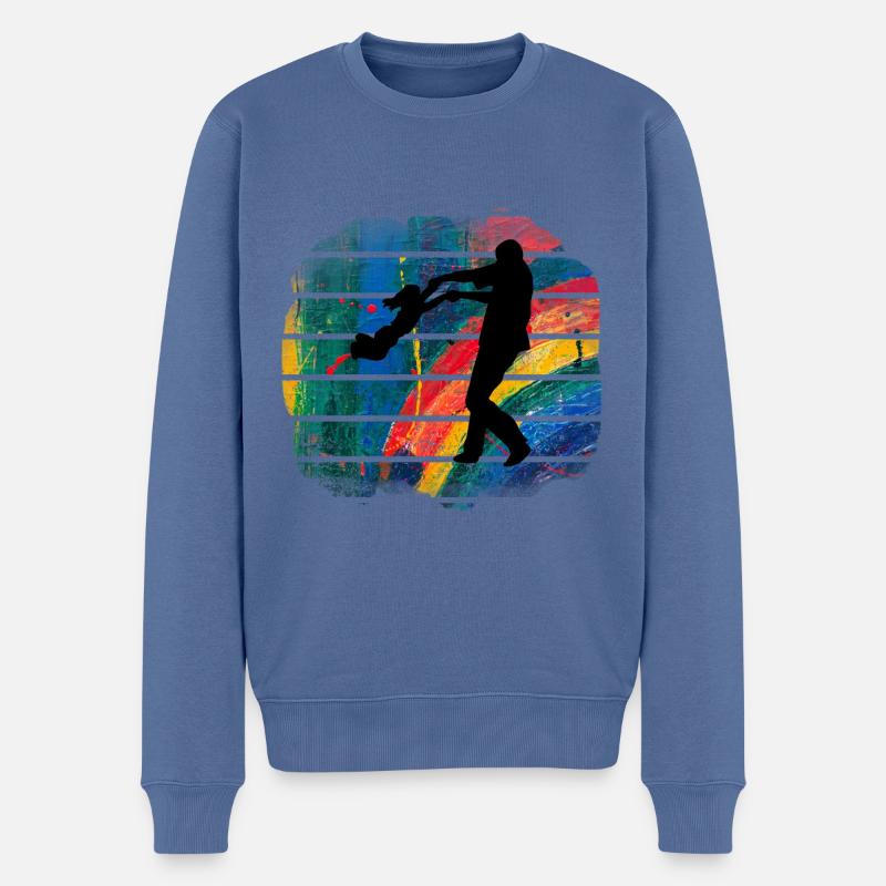 Vater und Tochter - Männer Premium Bio Pullover - Taubenblau
