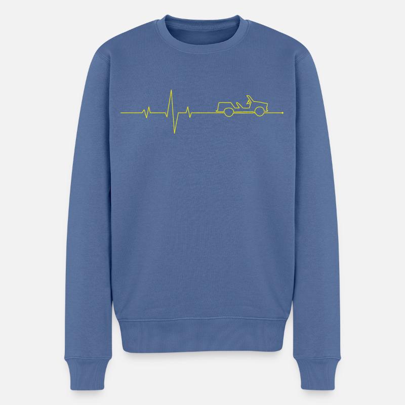 Trabant Kübel Cabrio Herzschlag Puls P 601 gelb - Männer Premium Bio Pullover - Taubenblau