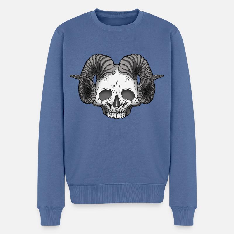 Widder Totenkopf - Aries Skull - Männer Premium Bio Pullover - Taubenblau