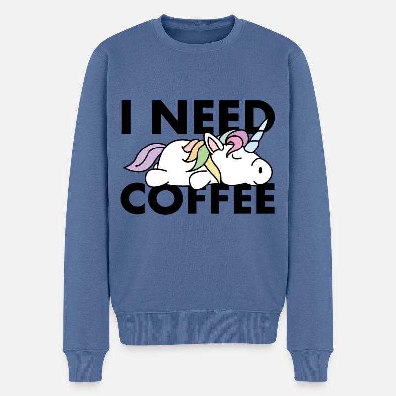 Lustiges Einhorn ich brauche Kaffee - Männer Premium Bio Pullover - Taubenblau