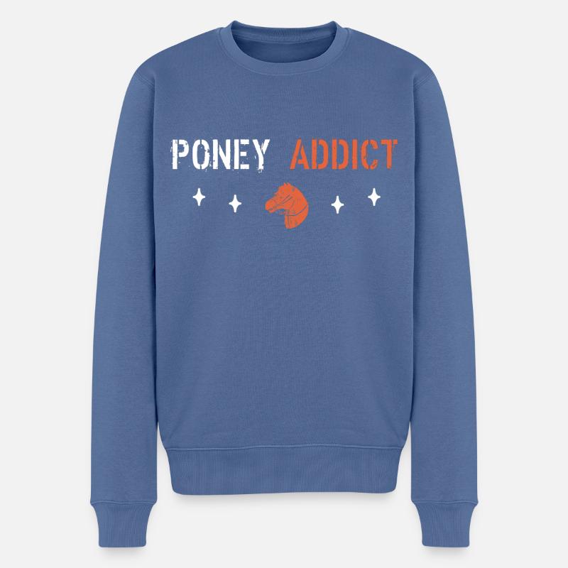 Poney addict - Pull Premium bio Homme - bleu pigeon