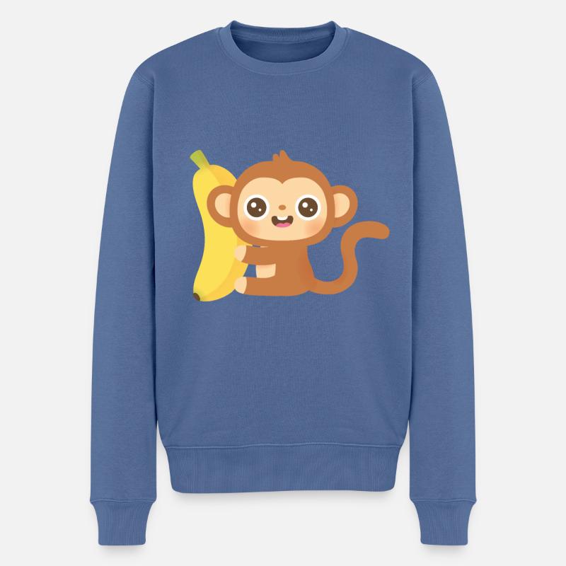 Singe mignon et banane - Pull Premium bio Homme - bleu pigeon