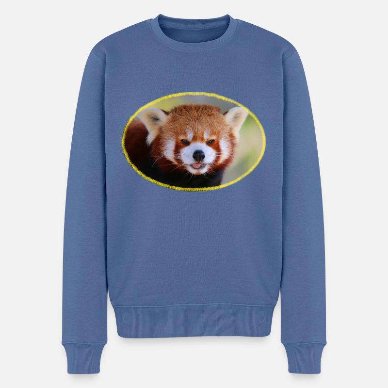 Roter Panda Stare mit gelbem Rand - Männer Premium Bio Pullover - Taubenblau
