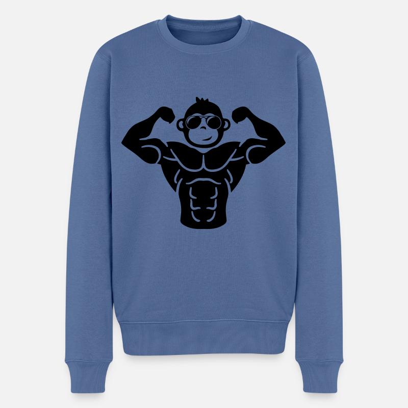 affe muskeln - Männer Premium Bio Pullover - Taubenblau