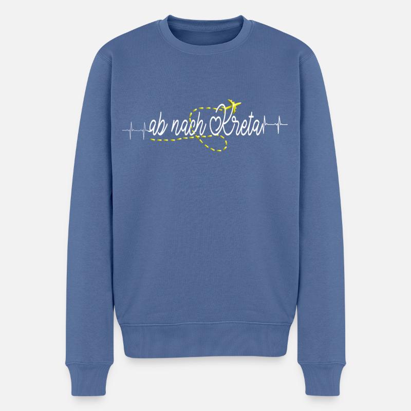 EKG ab nach Kreta Flugzeug - Männer Premium Bio Pullover - Taubenblau