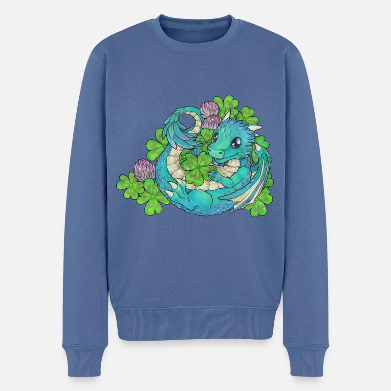 Süßer Baby Drache mit Kleeblatt Glücksbringer - Männer Premium Bio Pullover - Taubenblau