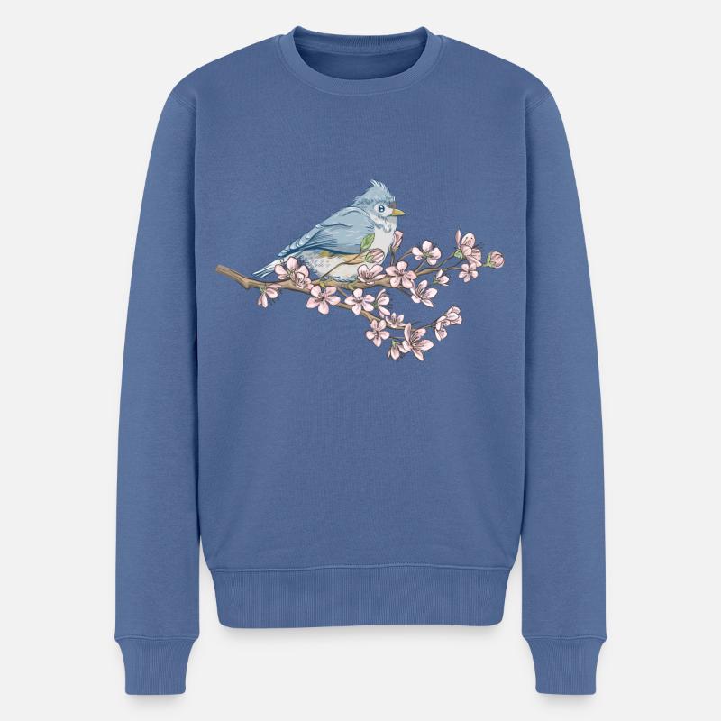 Japanische Kirschblüte Sakura - Männer Premium Bio Pullover - Taubenblau