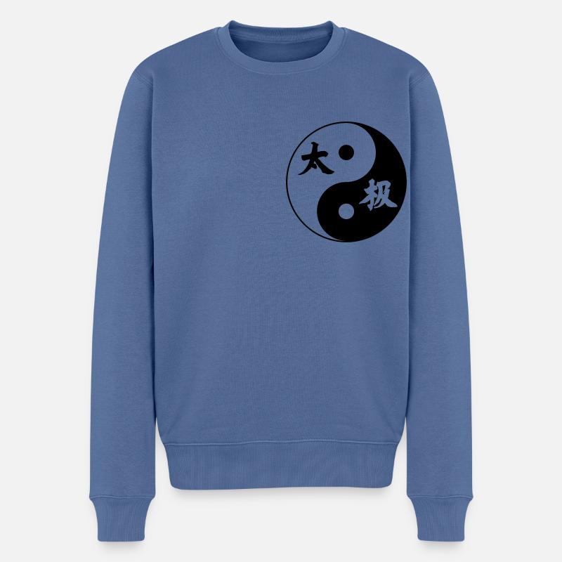 Tai Chi Yin Yang black - Männer Premium Bio Pullover - Taubenblau