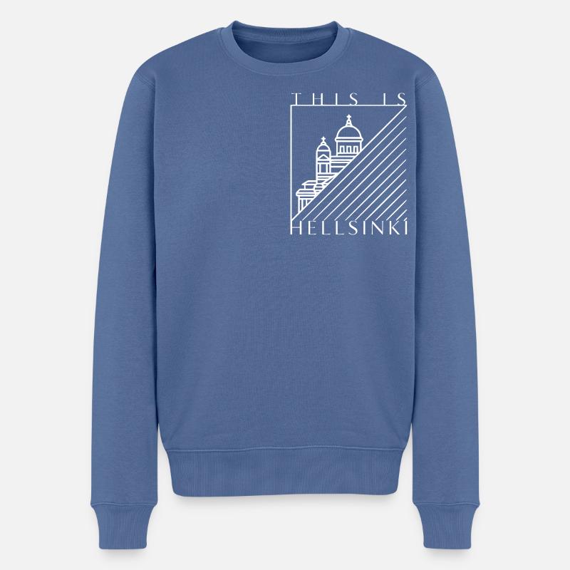 C’EST HELLSINKI blanc - Pull Premium bio Homme - bleu pigeon