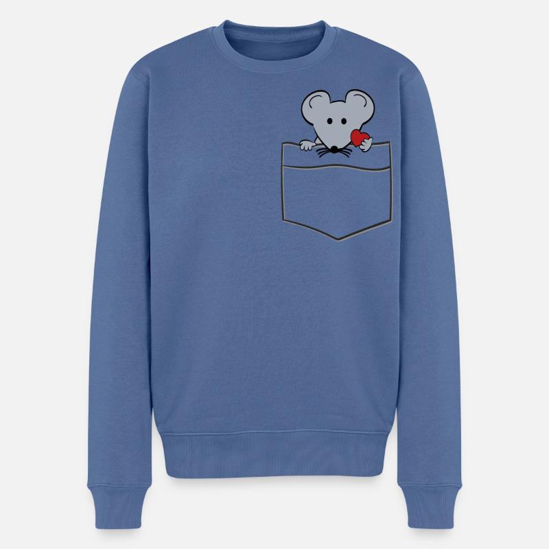 Maus Tasche Pocket Mouse Herz Süß Tier Brusttasche - Männer Premium Bio Pullover - Taubenblau