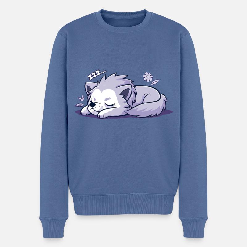 Schlafender Wolf - Aufkleber - Männer Premium Bio Pullover - Taubenblau