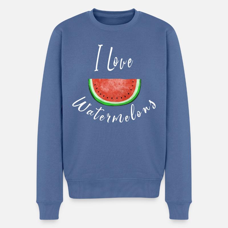 J'aime Pastèques - Watermelon - Fruit - Pull Premium bio Homme - bleu pigeon