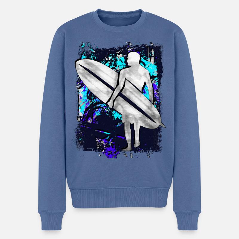 Surfer - Surfen - Surfbrett - Surfing - Männer Premium Bio Pullover - Taubenblau