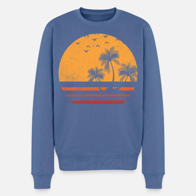 Palmen-Sonnenuntergangs-Silhouette - Männer Premium Bio Pullover - Taubenblau