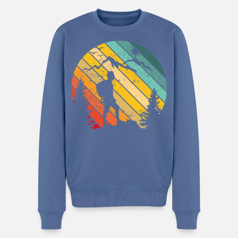 Wandern Klettern Retro Sonnenuntergang - Männer Premium Bio Pullover - Taubenblau