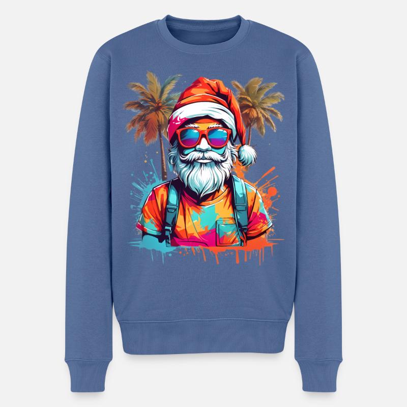 Coole Weihnachtsmann mit Palmen - Männer Premium Bio Pullover - Taubenblau