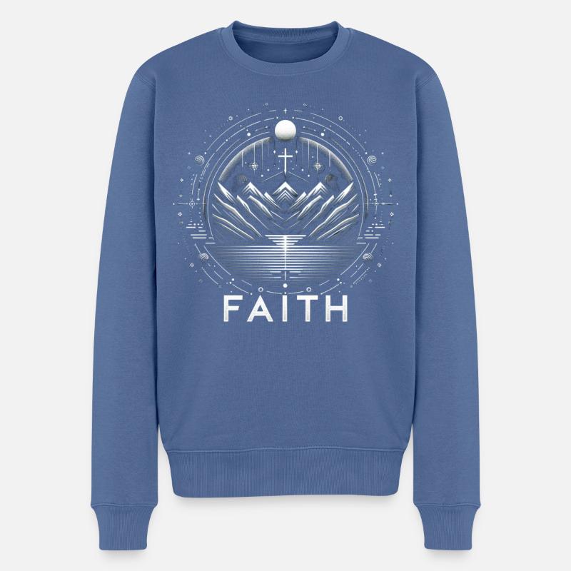 Faith: Silberne Bergkreis-Metall-Design - Männer Premium Bio Pullover - Taubenblau