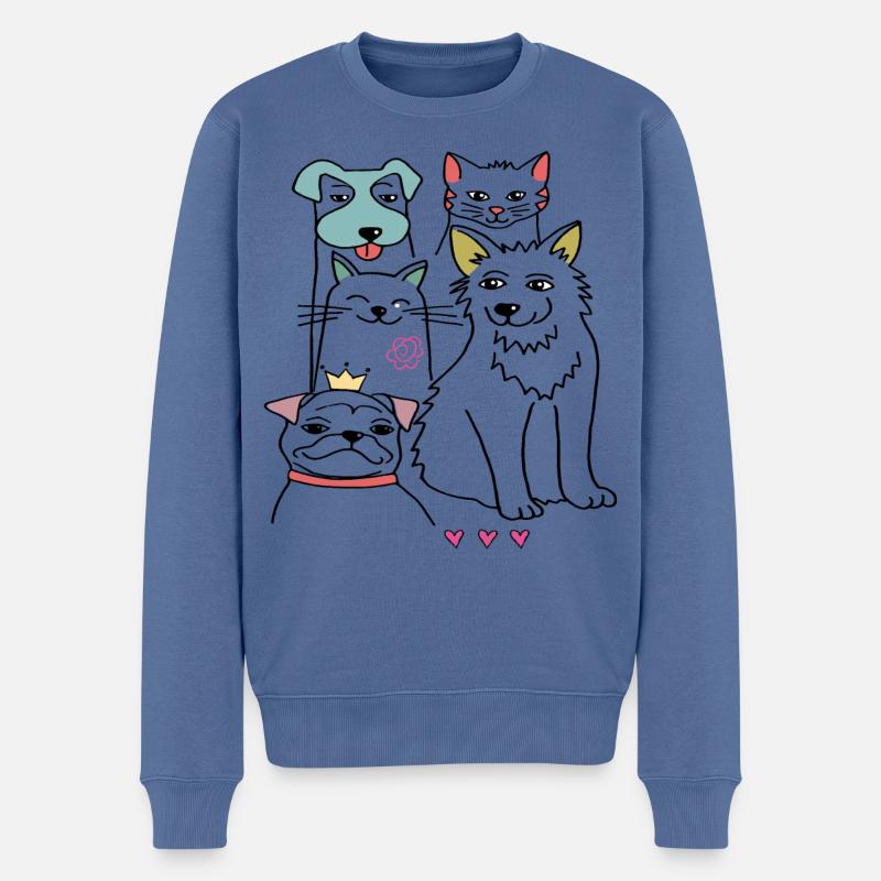 Gute Freunde, Hund und Katze - Männer Premium Bio Pullover - Taubenblau