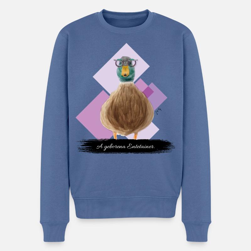 JvG Ente "A geborena Entetainer" - Männer Premium Bio Pullover - Taubenblau