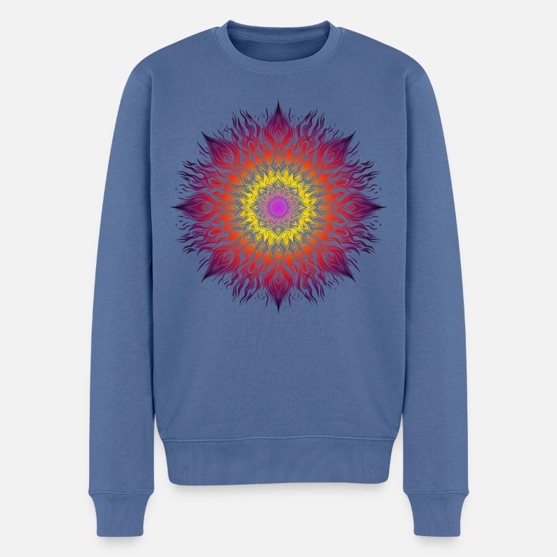 Mandala de feu psychédélique - Pull Premium bio Homme - bleu pigeon