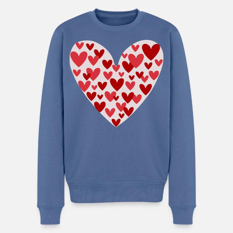 Viele Herzen Muster - Männer Premium Bio Pullover - Taubenblau