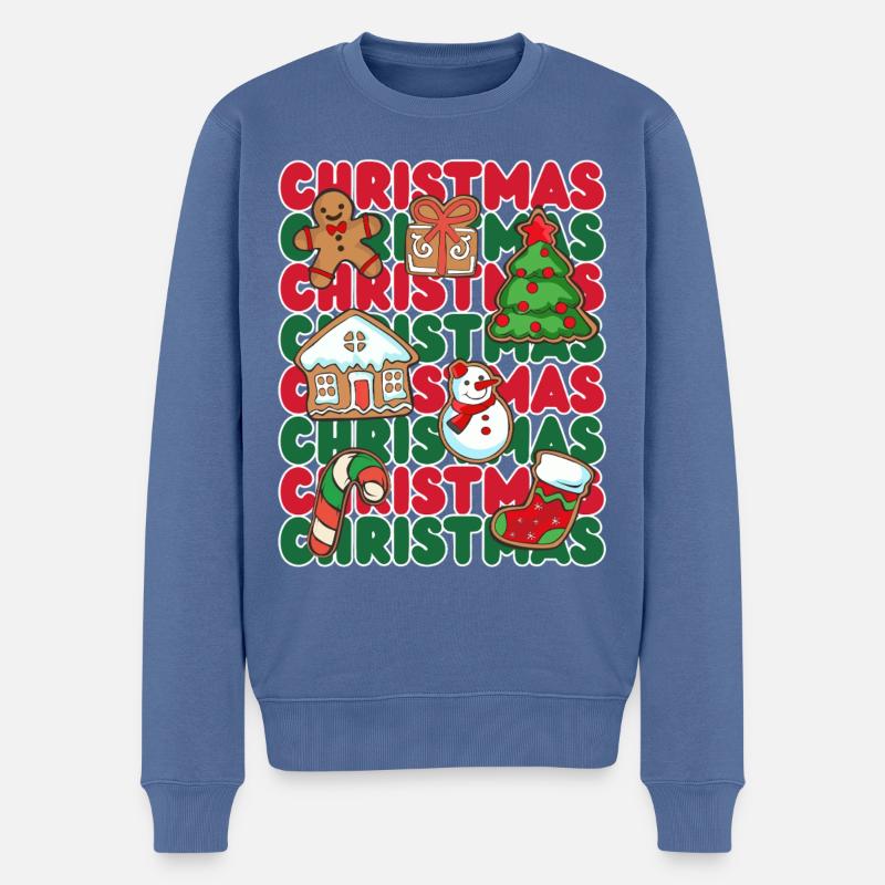 Weihnachtscollage: Helle festliche Symbole - Männer Premium Bio Pullover - Taubenblau