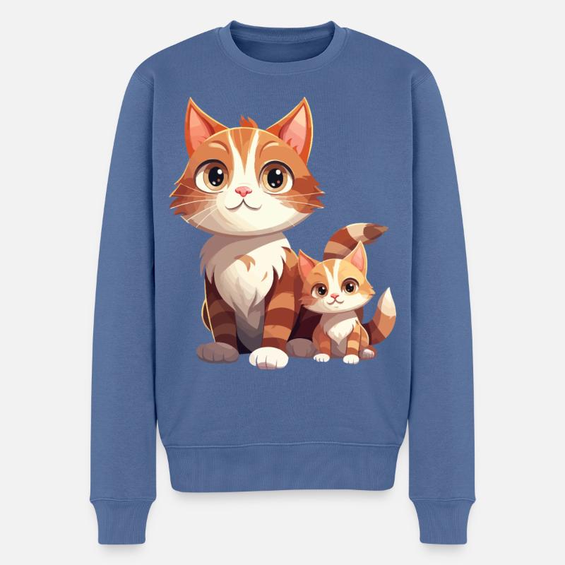 Chat amitié dessin animé Style chat - Pull Premium bio Homme - bleu pigeon